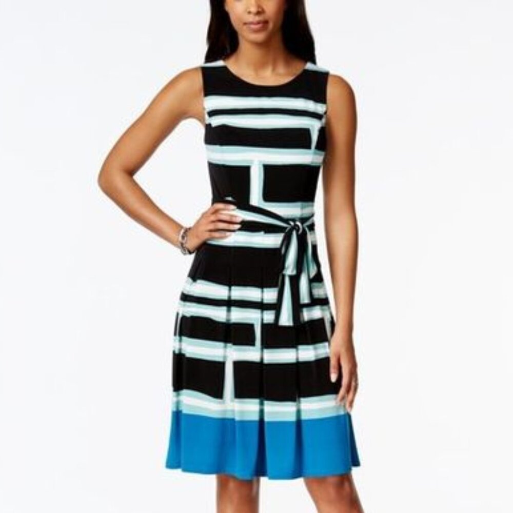 Tommy Hilfiger Printed Pleated Tie-Front Dress